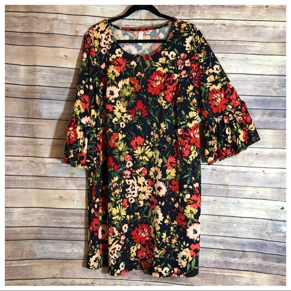 ❌SOLD❌Multi-Color Floral Dress w Long Sleeves Plus - Picture 4 of 8